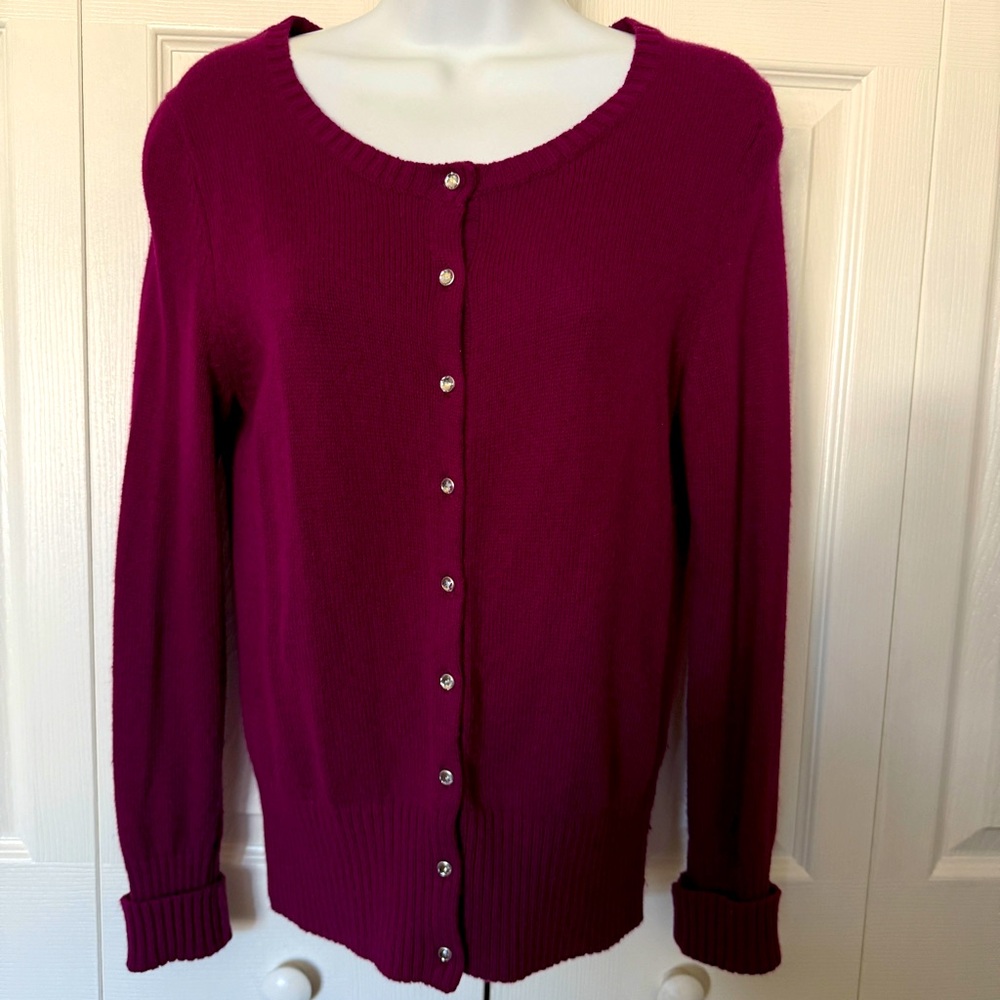 Old Navy Button Front CARDIGAN SWEATER Plum Purple Crystal Buttons Bling